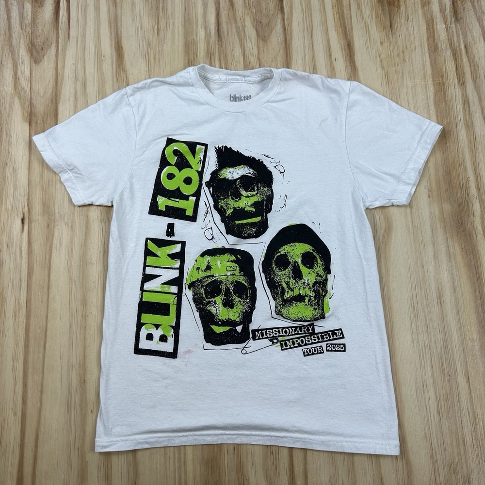 Blink-182 2025 On Tour Missionary Impossible T-Shirt Women's White Small Short S